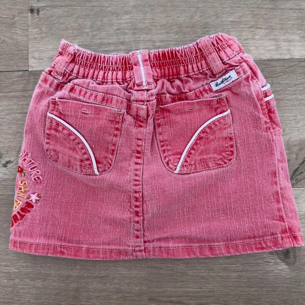 Levi's Toddler Girl 3T Pink Denim Skirt Embroidered Flower Built in Shorts Y2K